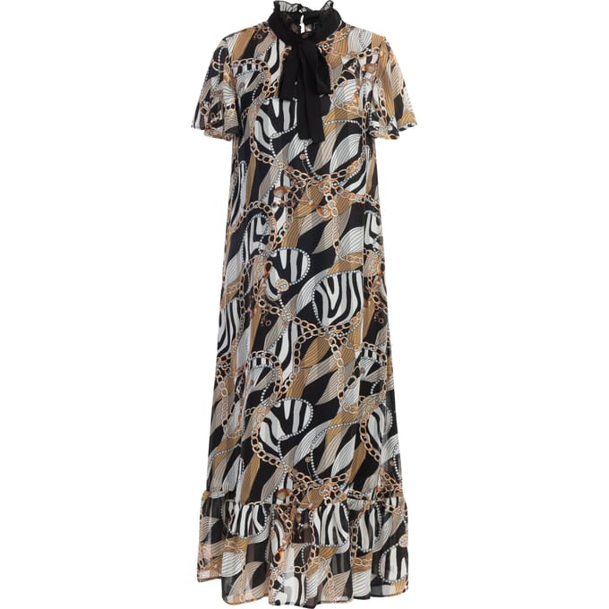 Faina midi-jurk Dames Zwart Veelkleurig