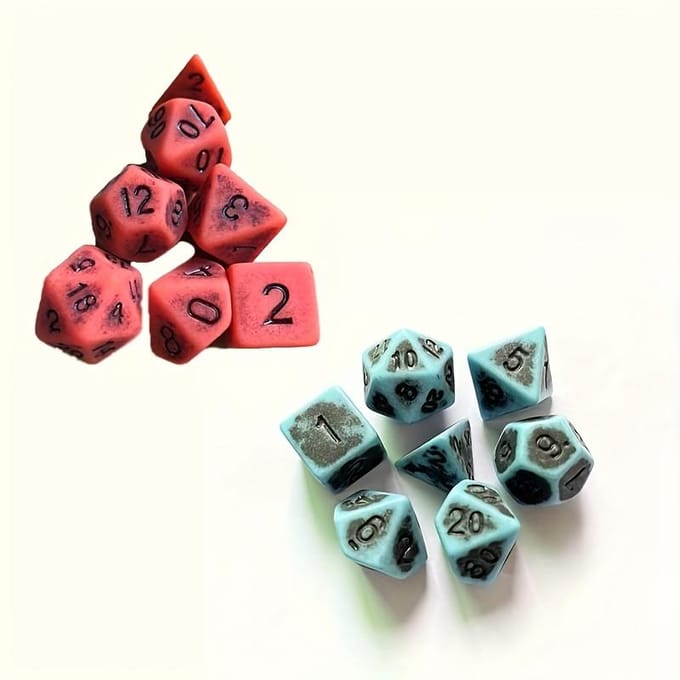 Lot de 2 jeux de 14 dés multi-facettes vintage, jeu de 7 dés numériques multi-facettes, jeu de dés de jeu de société pink