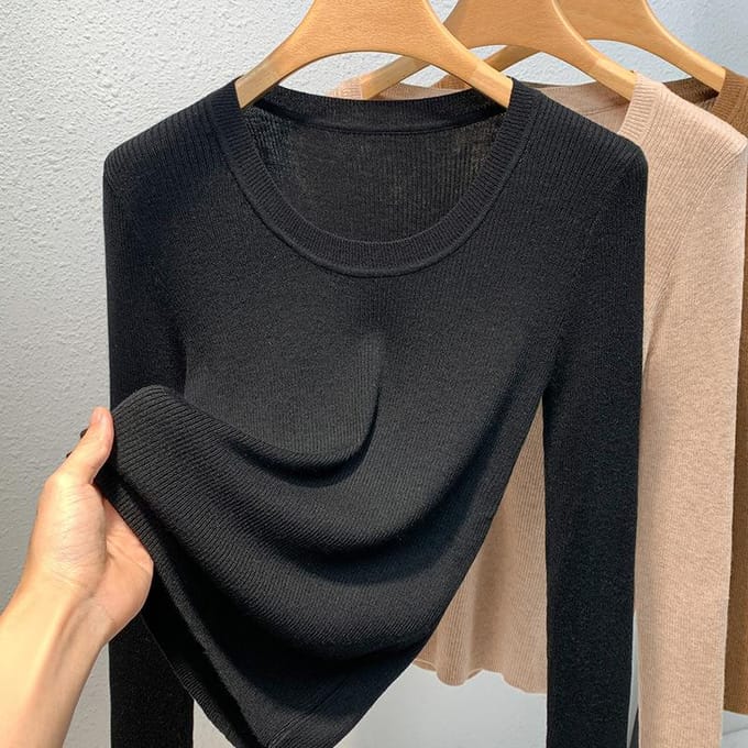 Pull Tricoté de Base pour Femme à Col Rond et Bord Large, Pull-Over, Couche Intérieure Élastique, Haut Cintrant la Taille 3XL chameau