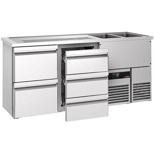 GGM Gastro Biertheke PREMIUM - 1950x700mm - 5 Schubladen Zilver