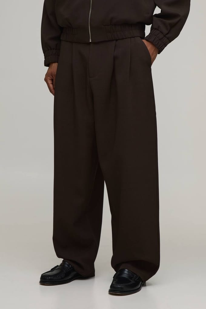 Pantalon Tailleur Coupe Ballon À Double Pli Coordonné | Chocolate | Size 34