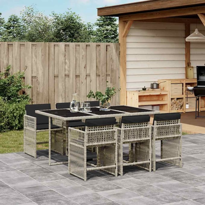 vidaXL - 7-delige - Tuinset - met - kussens - poly - rattan - grijs