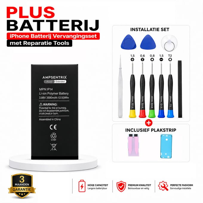 iPhone 16 Plus - PLUS Batterij Vervangingsset - met Reparatie Tools