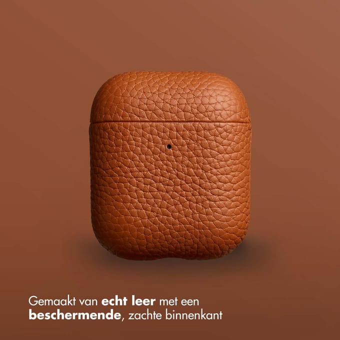 Accezz Echt Leren Case - Hoesje geschikt voor AirPods 1 / 2 - Cognac