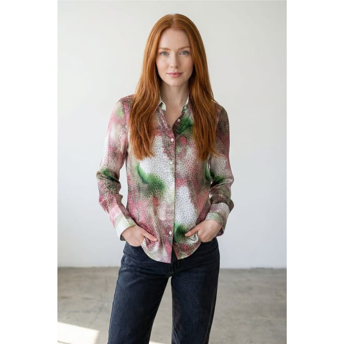 Abstracte Print Knopjesblouse met Lange Mouwen