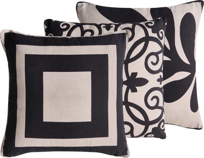 MERBAU - Sierkussen set van 3 - Beige/Zwart - Katoen