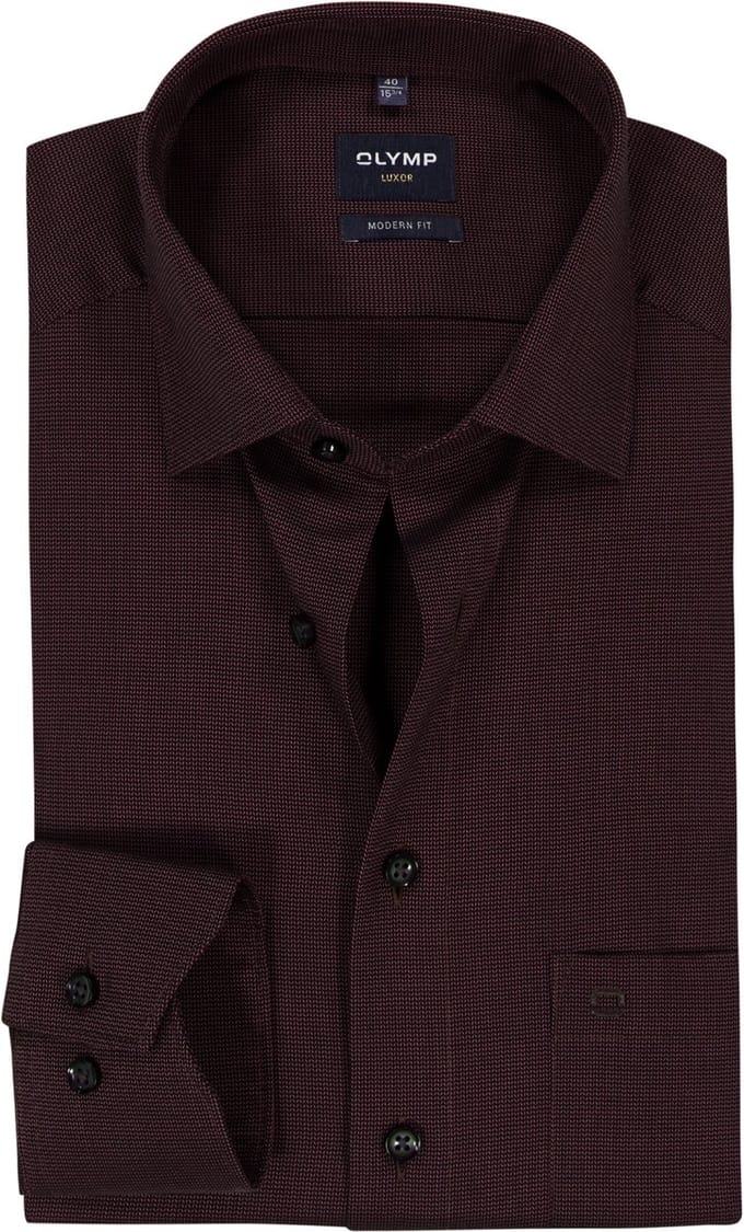 OLYMP Luxor modern fit overhemd - structuur - bordeaux rood - Strijkvrij - Boordmaat: 41