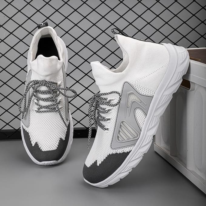 Baskets pour hommes Chaussures de marche à la mode Baskets décontractées Chaussures de loisirs respirantes 46 blanc
