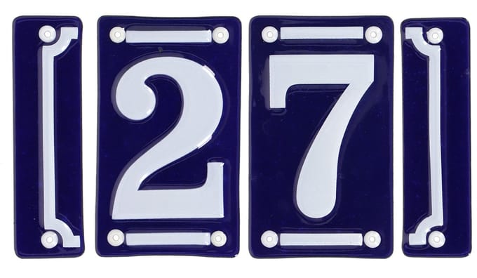 Best for Boots huisnummer 27 met sierrand - Oudhollands - emaille - blauw/wit