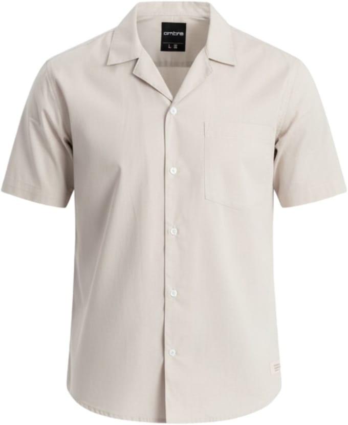 OMBRE Overhemd - Regular Fit - Katoen - Korte Mouw Crème S