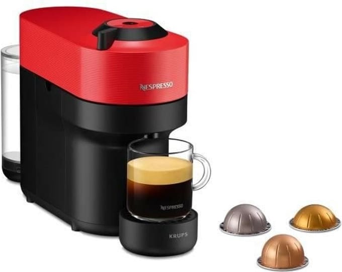 Krups Nespresso YY4888FD Virtuo Pop Red Coffee Machine Capsules, Compact Coffee Maker, 4 kopjes, espresso, Bluetooth
