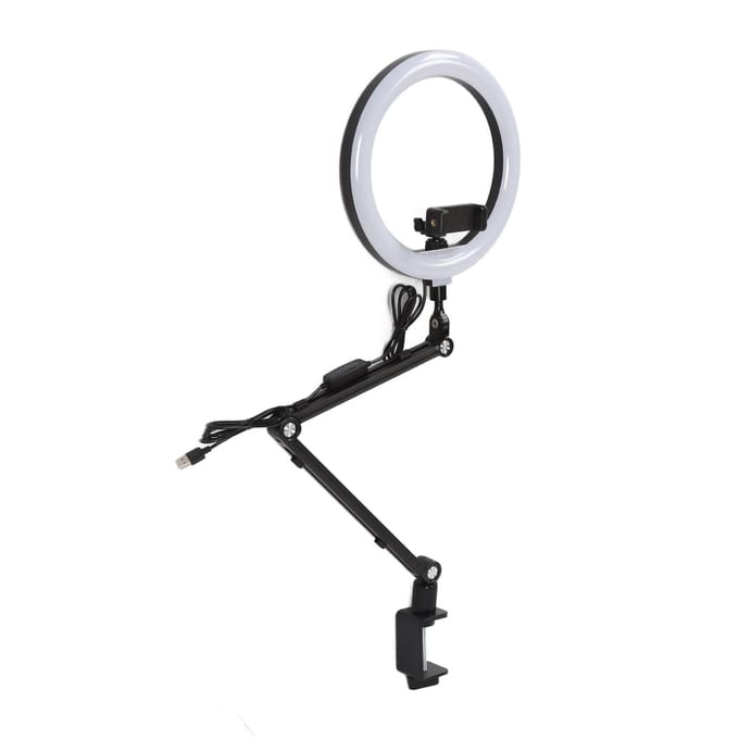 10in Live Stream Vullicht Hoek Verstelbaar Dimbare Clip-On LED Ringlamp met Standaard Telefoon white