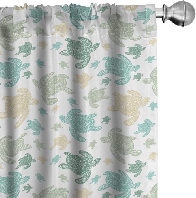 ABAKUHAUS Schildpadden Gordijnen – 2x75x175 cm – Microfaser – Halfdonker – Zeegroen & Grijs-Geel