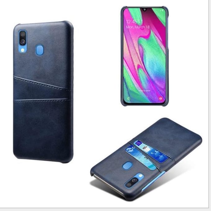Back Cover met Opbergvakjes + Glas Screenprotector voor Galaxy A40 _ Blauw