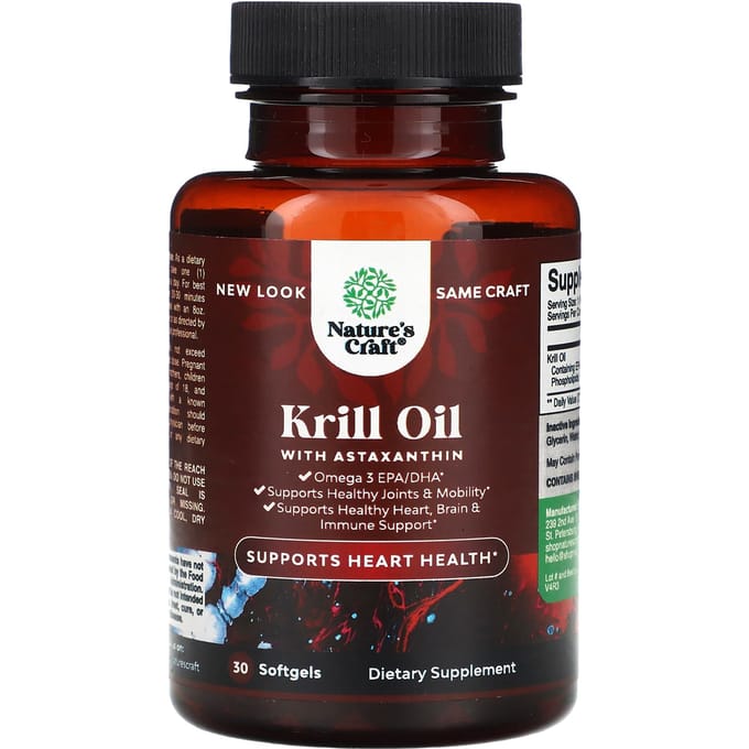 Nature'S Craft, Huile de Krill avec Astaxanthine, 30 Gélules Molles
