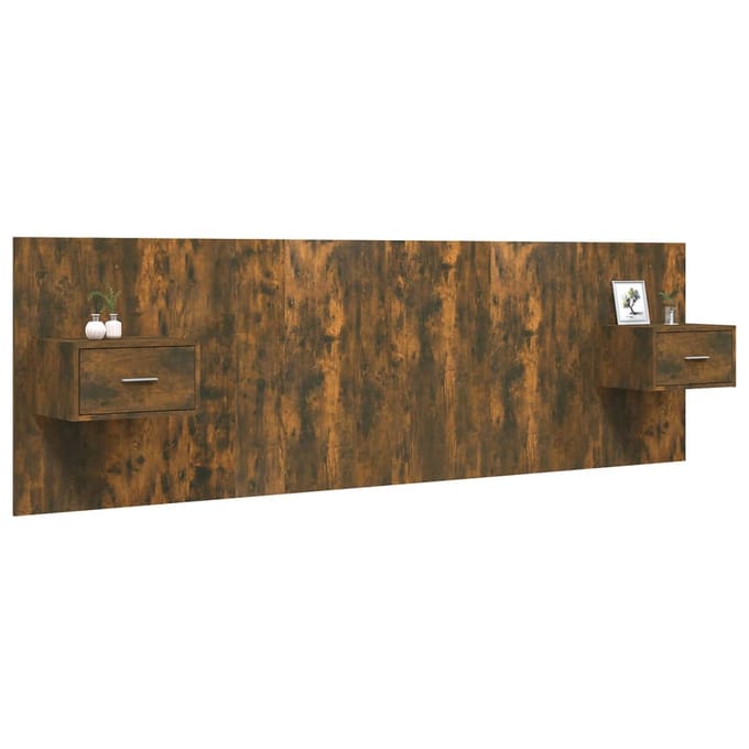 vidaXL - Hoofdbord - met - kastjes - bewerkt - hout - gerookt - eikenkleurig