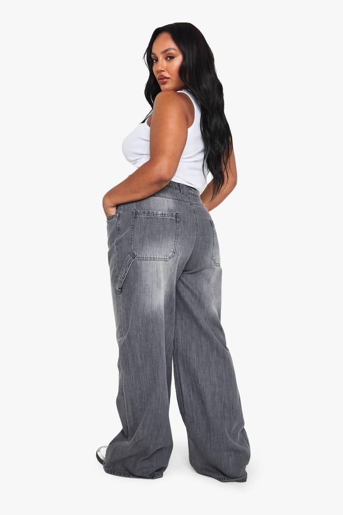 boohoo Dames De Plus Carpenter Jeans | Grijs | Maat: 16/30L