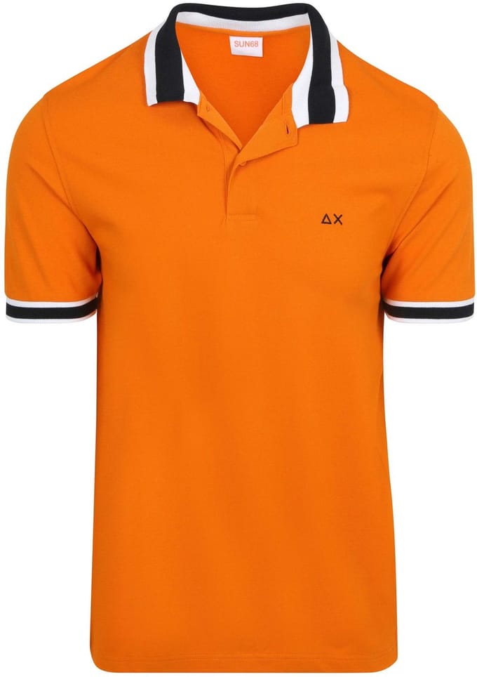 Sun68 Poloshirt Multistripes Collar Oranje - Maat M - Heren