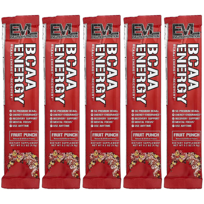 EVLution Nutrition, BCAA Energy®, Punch aux fruits, 5 sachets, 9,9 g (0,3 oz) Chaque