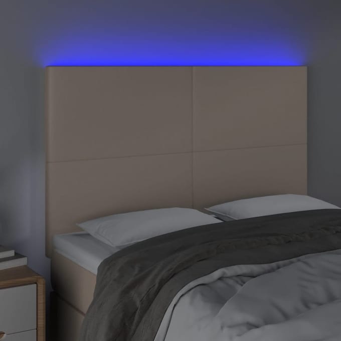 vidaXL - Hoofdbord - LED - 144x5x118/128 - cm - kunstleer - cappuccinokleurig