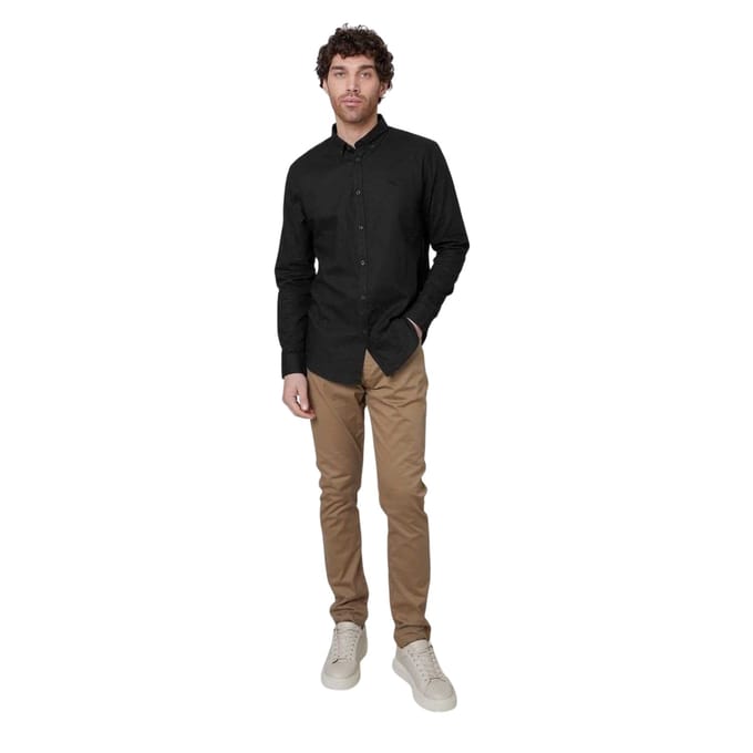 Threadbare Herenoverhemd met knopen, standaardpasvorm (Zwart)