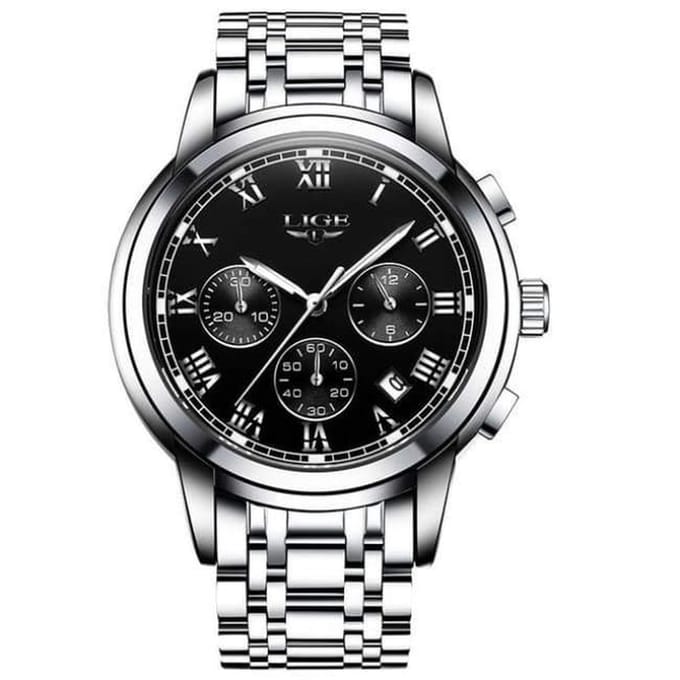 LIGE Casual DTS 1004 - Horloge - RVS - Ø 42 mm Zilver Zwart