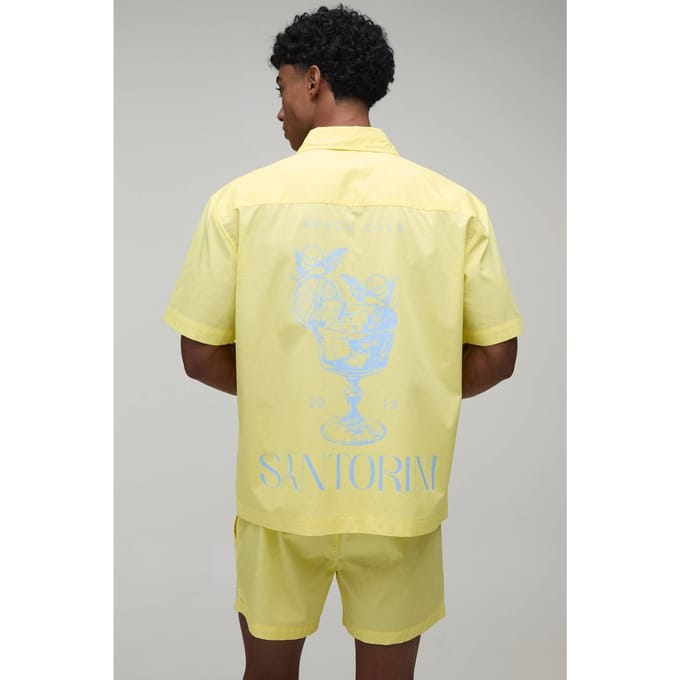 Regular Fit Korte Mouw Santorini Overhemd En Relaxed Short Set | Yellow | Size Medium