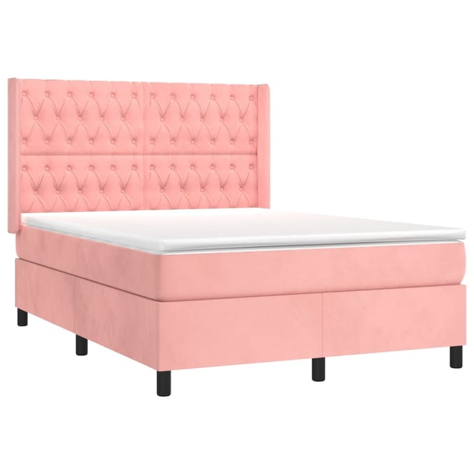 vidaXL - Boxspring - met - matras - fluweel - roze - 140x200 - cm
