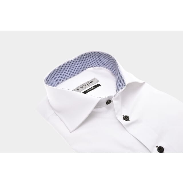 Ledub modern fit overhemd - popeline - wit - Strijkvrij - Boordmaat: 38