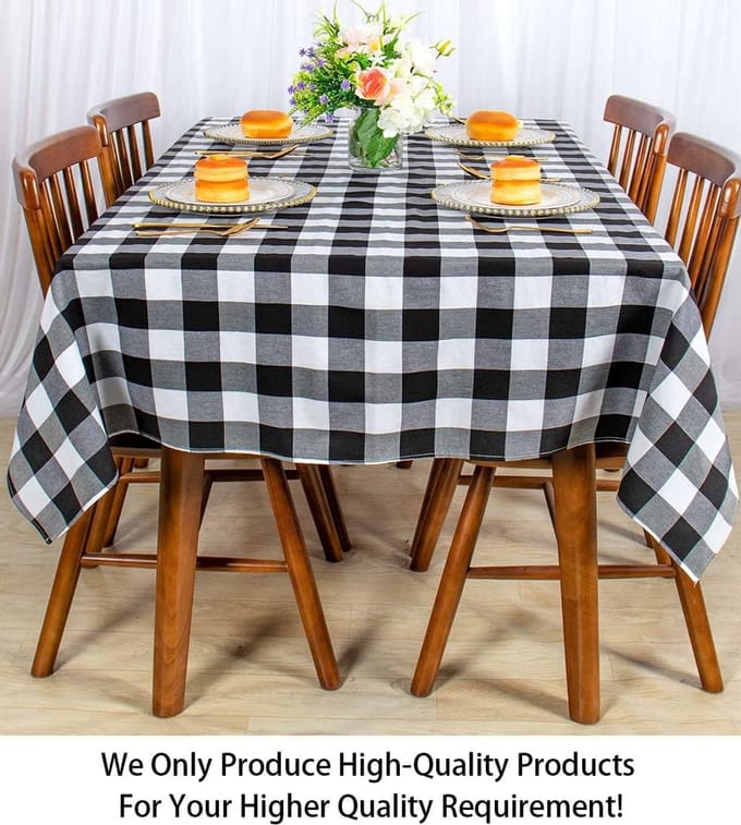 Rechthoekig Tafelkleed Zwart Wit Geruit Katoen - Gingham & Buffalo Check - Wasbaar