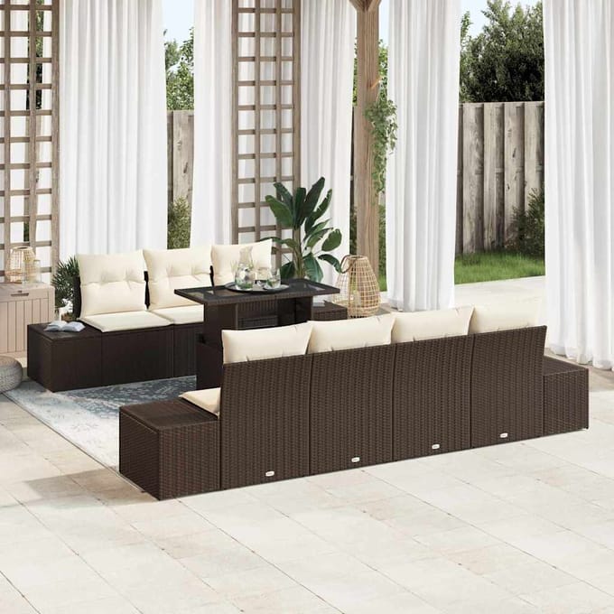 vidaXL Bankstel 8 st Bruin en Crème poly rattan