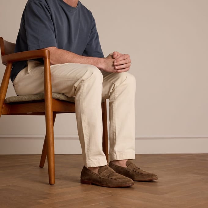 Manfield - Heren - Taupe suéde loafers - Maat 46