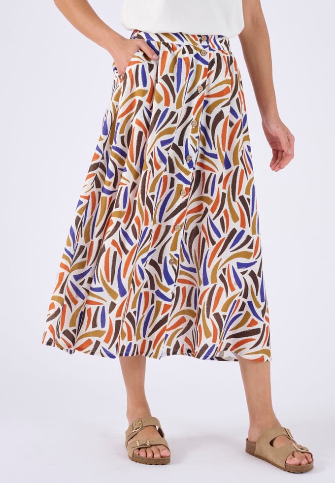 Damart - Rok volledige knoopsluiting print - Dames - Wit - 52