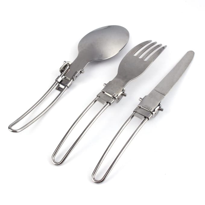 Ensemble de couverts pliants portables en acier inoxydable pour camping, pique-nique, couteau, fourchette, cuillère, sac gray