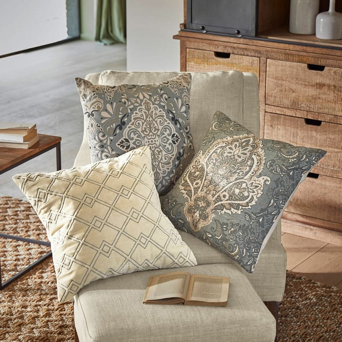 LOBERON Kussenhoes set van 3 Madalena beige/blauw