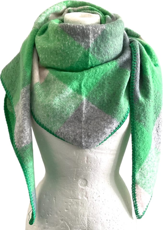 Warme Driehoekige Sjaal - Geruit - Groen/Grijs - 195 x 90cm (016921#)