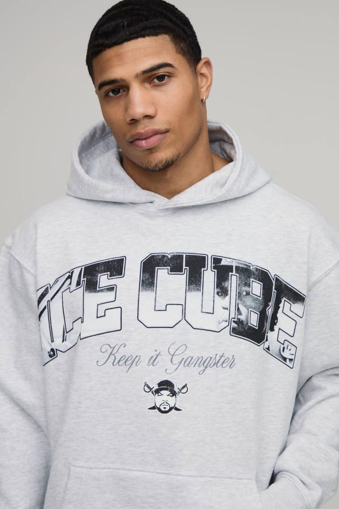 Ice Cube Oversized Hoodie Met Licentieprint | Grey Marl | Size Small
