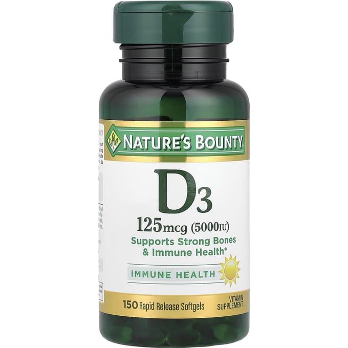 Nature's Bounty, D3, Santé Immunitaire, 125 mcg(5 000 UI), 150 Gélules Molles