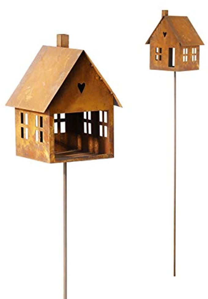 Vogelhuisje en voederplaats van metaal voor tuin