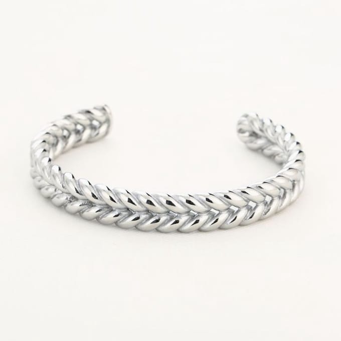 armband - dames mode - accessoires - sieraden - gevlochten bangel - zilver - rvs