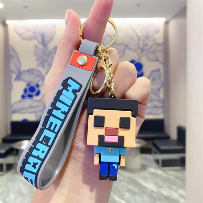 Porte-clés Minecraft en PVC pour enfants, porte-clés en silicone pour sac, sac de rangement pour la monnaie gray