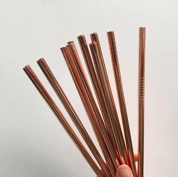 Go Go Gadget - Herbruikbare Metalen Rietjes - Recht - 1 set van 10 stuks – Rose Gold