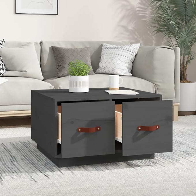 vidaXL - Salontafel - 60x53x35 - cm - massief - grenenhout - grijs