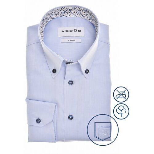 Ledûb Overhemd Urban Contrast Collar Lichtblauw-Bruin / male