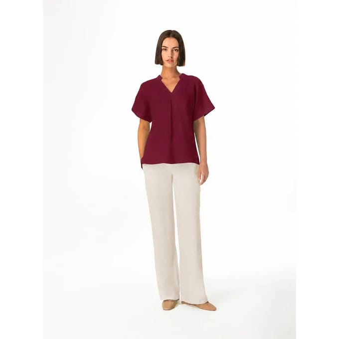 V-hals blouse voor dames Haris Cotton Essentials Front Pleat