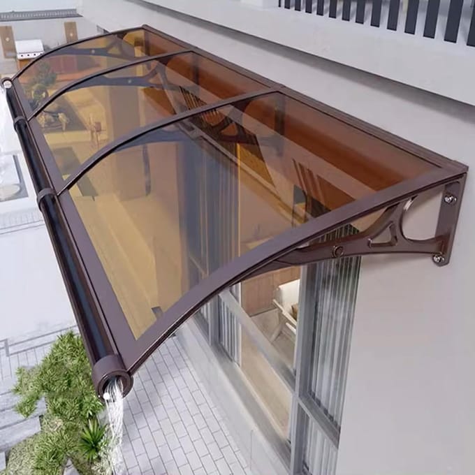 Deur Luifel - Regenafdak Raam - Bescherming Buiten - UV Bestendig Polycarbonaat - 60x350cm - Bruin