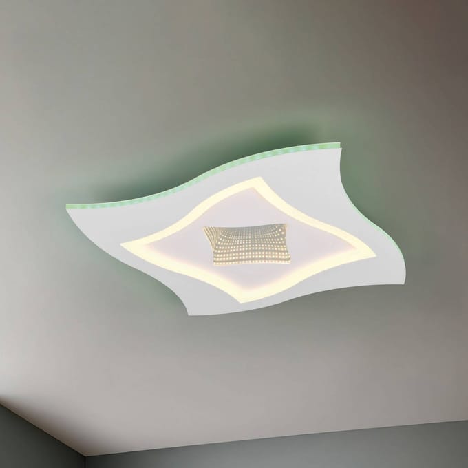 Trio Lighting LED plafondlamp Klint, lengte 50 cm, mat wit, metaal RGBW