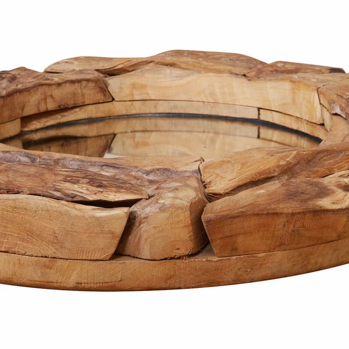 vidaXL - Decoratieve - spiegel - rond - 80 - cm - teakhout