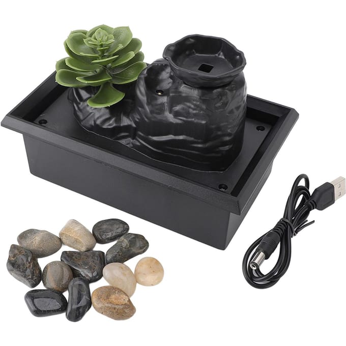 Tafelwaterval met LED Gele Lichten Gesimuleerde Succulenten Circulerend Stromend Water