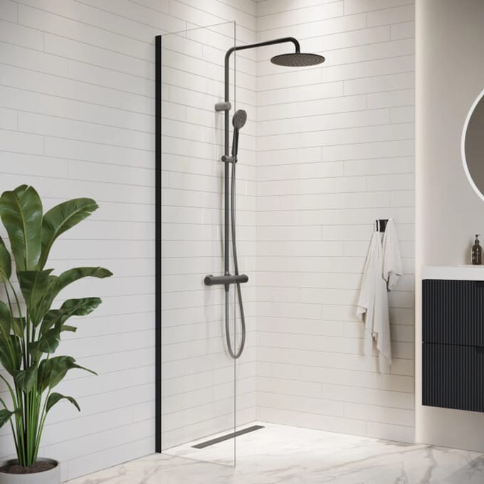 Badplaats Douchewand Florida 40 x 200 cm – Zwart – Inloopdouche 8 mm Veiligheidsglas